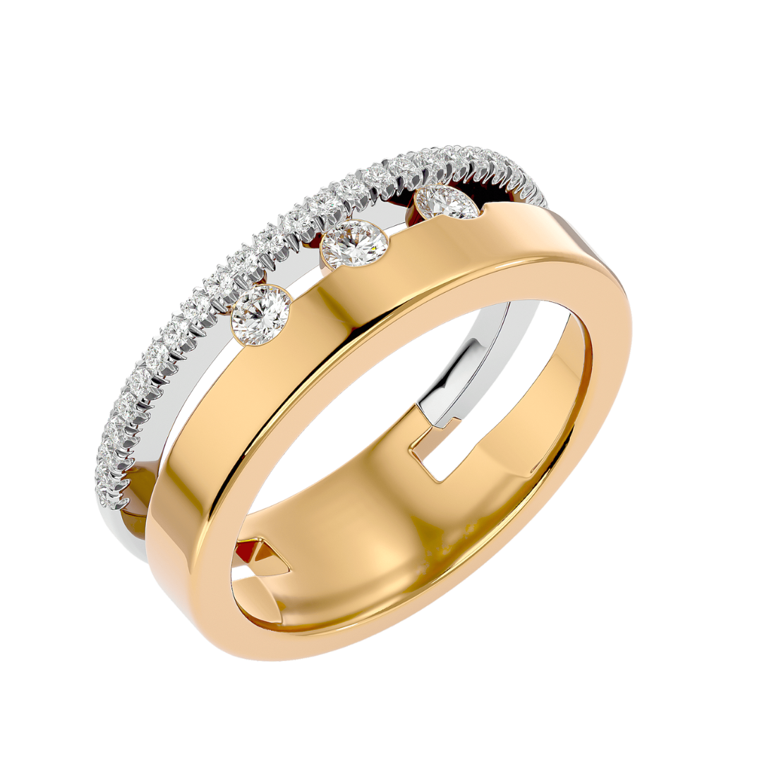 Luxury two-tone gold ring featuring brilliant-cut diamonds set in white and yellow gold, perfect for engagement or special occasions