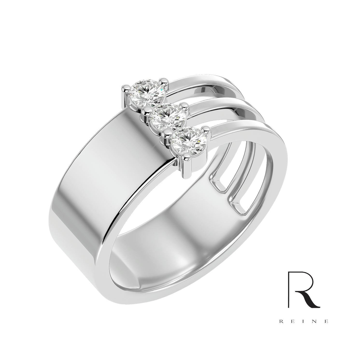 3 diamonds ring with gold