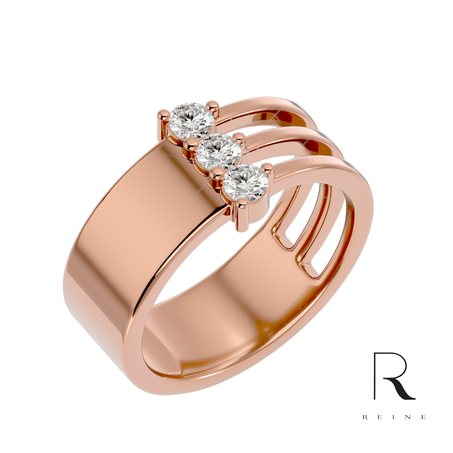 3 diamonds ring with gold