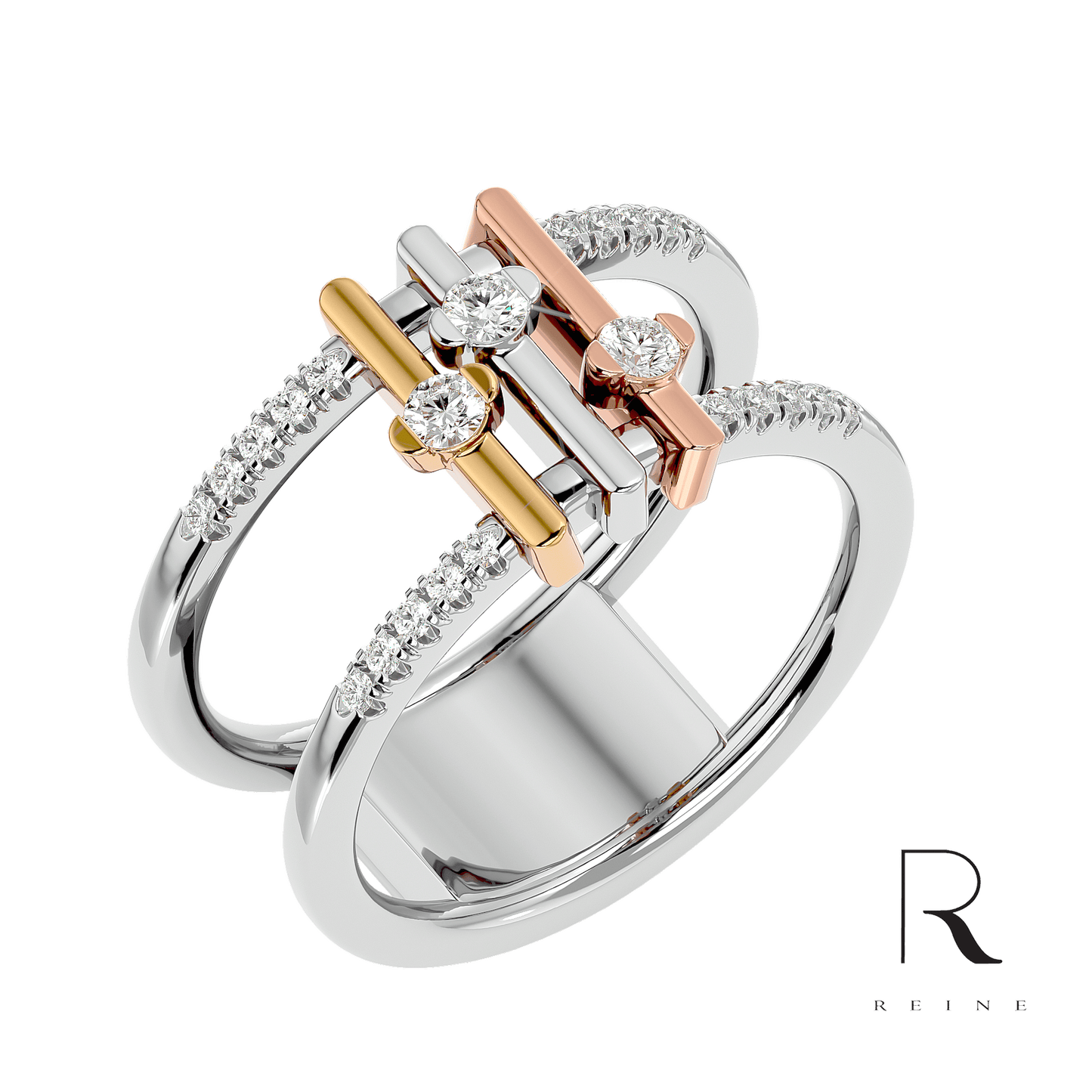 three tone gold diamonds ring
