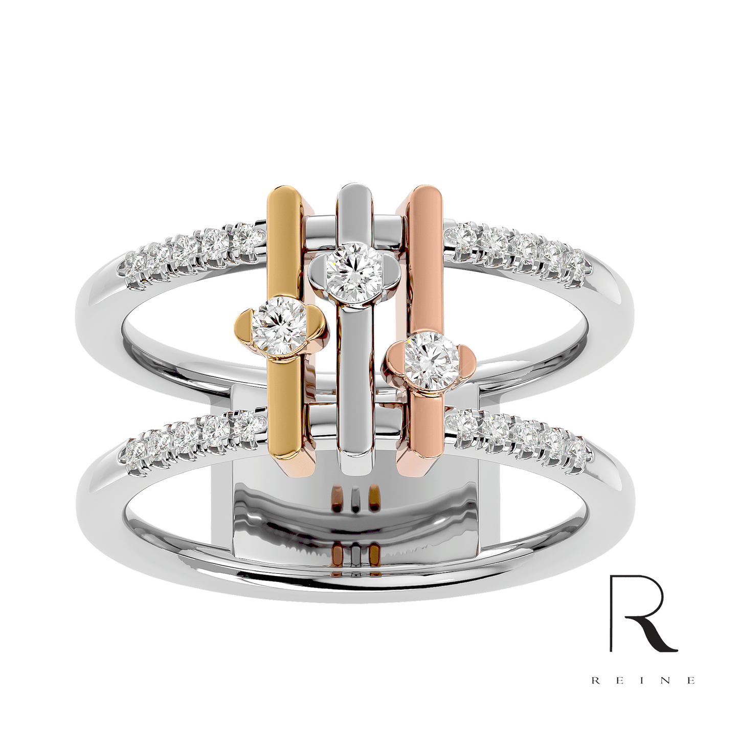 three tone gold diamonds ring