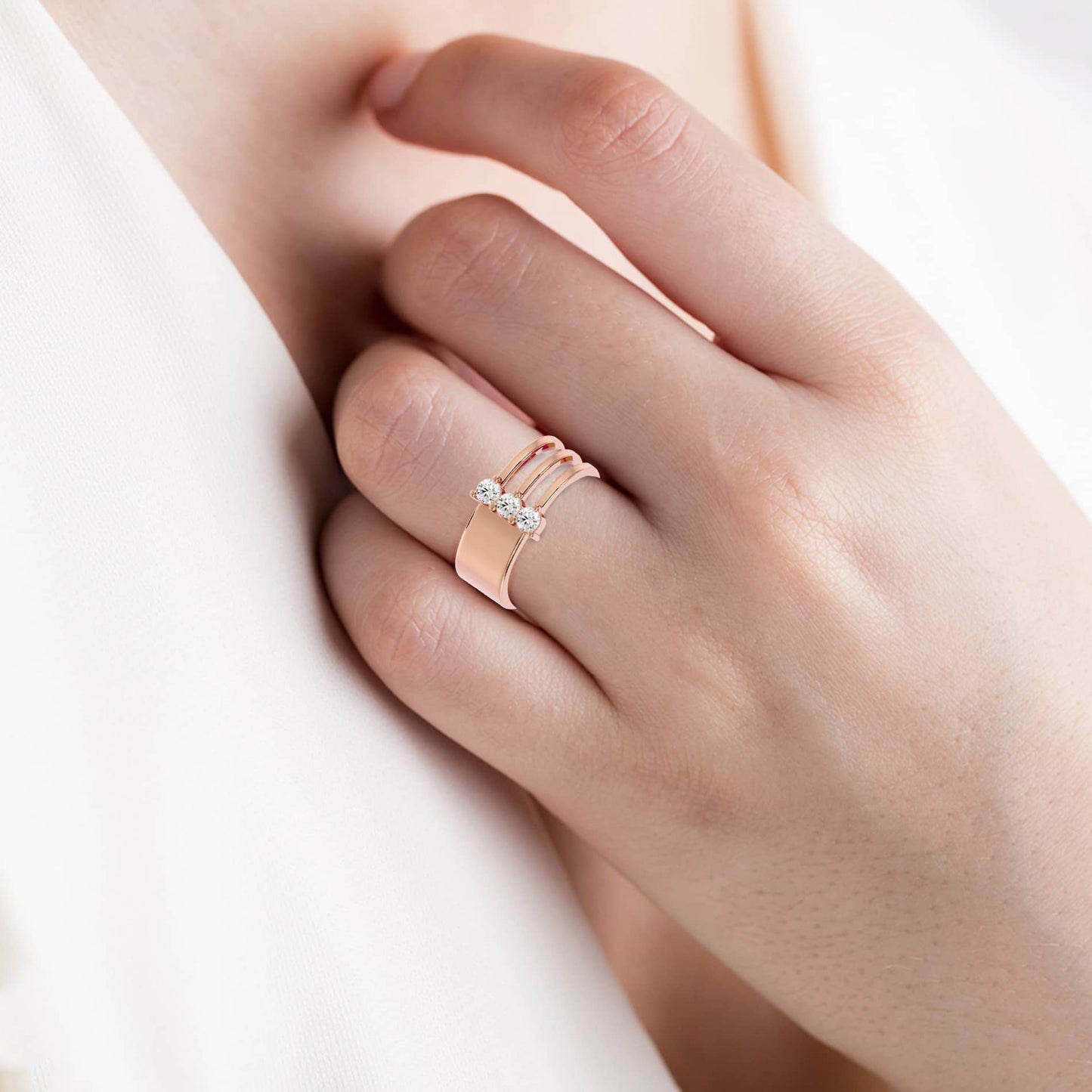 3 diamonds ring with gold