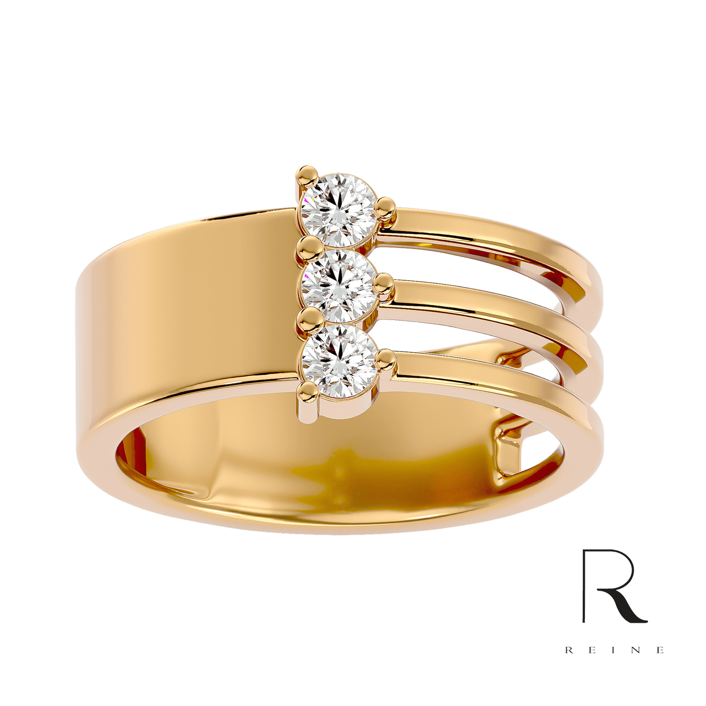 3 diamonds ring with gold