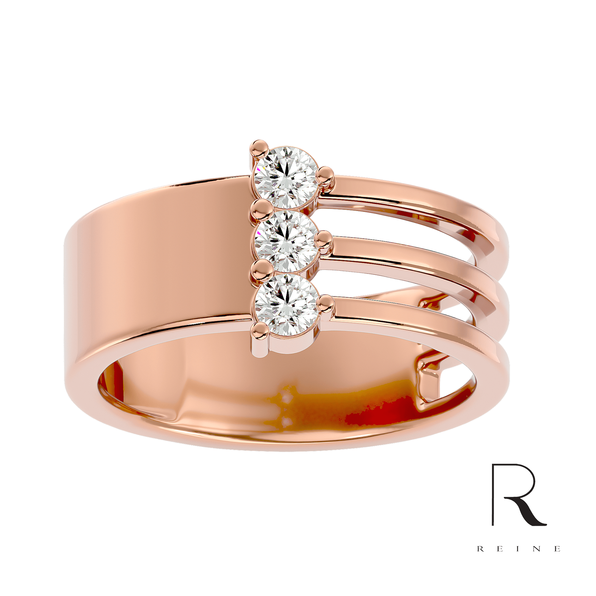 3 diamonds ring with gold