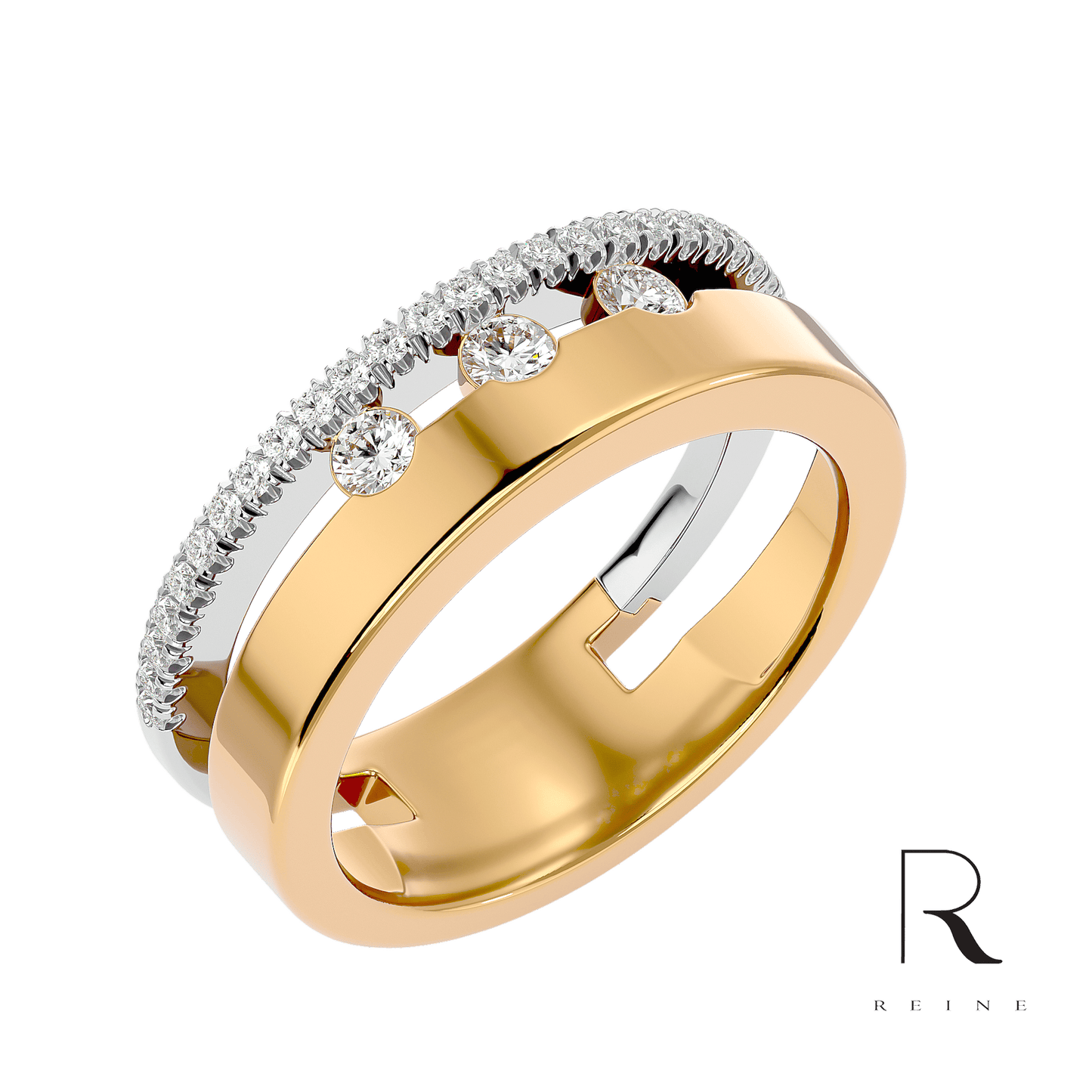 Two tone ring with diamonds