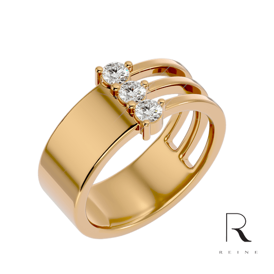 3 diamonds ring with gold