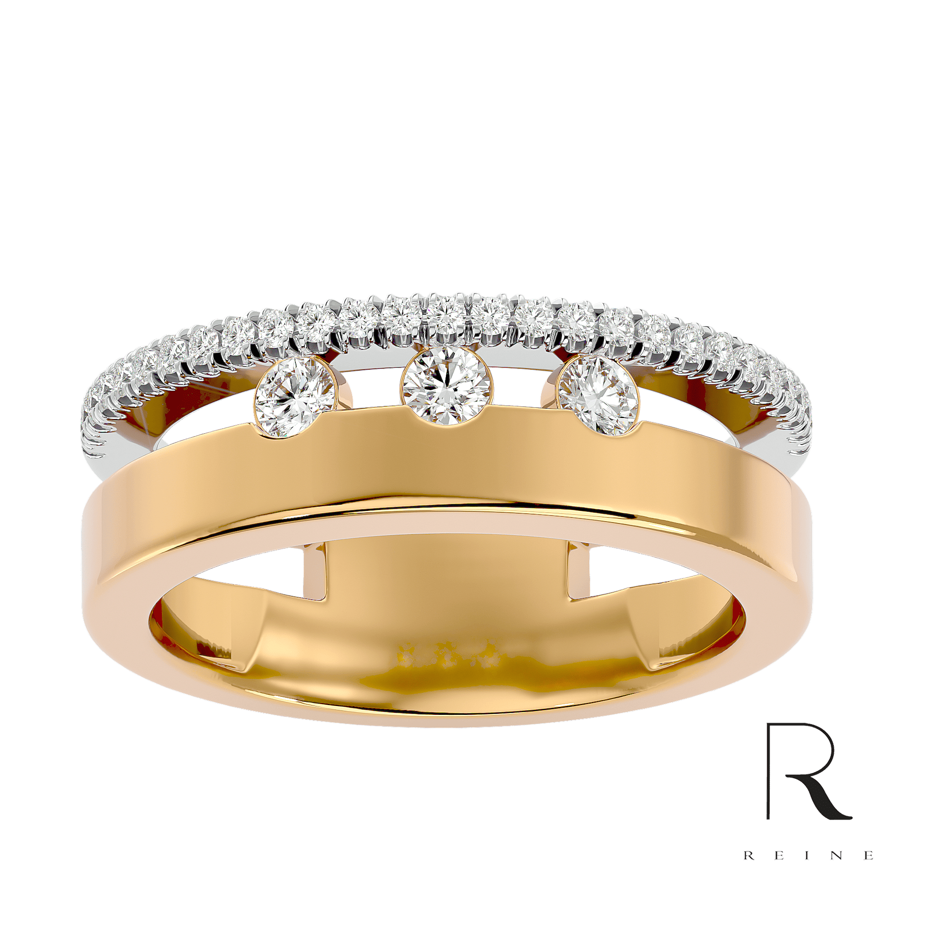 Two tone ring with diamonds
